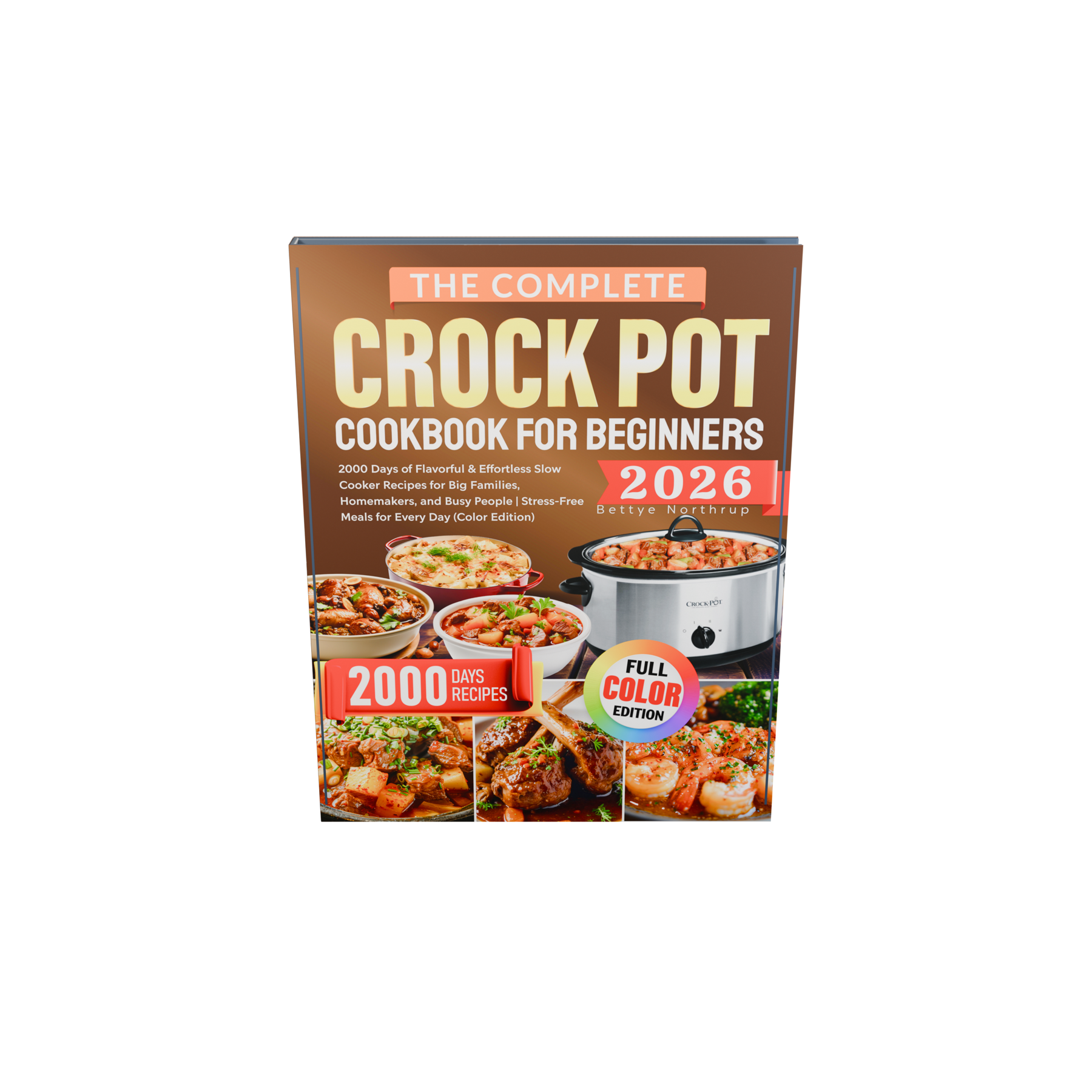 Crock Pot 食谱书闭合正面立放的3D精装书产品图
